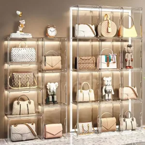 Beg Akrilik, Pintu Magnetik, Lutsinar, Boleh Ditindan, Penyusun Beg Wanita, Kotak Penyimpanan box letak bag
