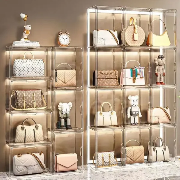 Beg Akrilik, Pintu Magnetik, Lutsinar, Boleh Ditindan, Penyusun Beg Wanita, Kotak Penyimpanan box letak bag