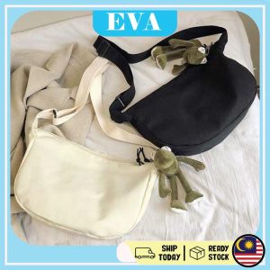 READY STOCK EVA Female Fahion Student Korean Canvas Messenger Bag Ins Joker Hip Hop Solid Color Special Bag Adjustable Bags Crossbody Sling White Zip Selempang Cotton Wanita Zipper