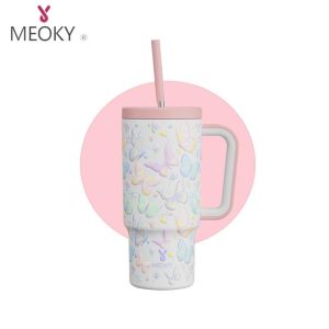 Mug Perjalanan, MEOKY, 24oz (700ml), dengan Pemegang, Keluli Tahan Karat, Bertebat Vakum, Sesuai untuk Kopi, Dinding Berganda, dengan Tudung Kalis Bocor, Bebas BPA