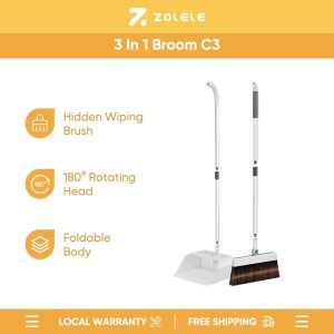 Zolele C3 3in1 Broom Dustpan Set 180° Rotating Folding Broom Household Non-Stick Hair Plastic Soft Bristle Broom Set