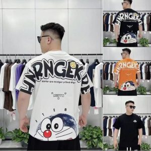 Kemeja-t separuh lengan longgar dengan leher bulat, Kemeja-t lengan pendek retro dengan cetakan beruang kartun penuh, Hip Hop, jenama fesyen Ins, fesyen musim panas baharu