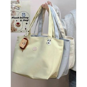 Beg Tote, Warna Pepejal, Kasual dan Serbaguna, Untuk Kanak-kanak Perempuan dan Wanita, Gaya Korea, Kapasiti Besar, Fesyen, Personaliti Ringkas, Elegan, Sesuai untuk Pelajar dan Kelas Mudah Alih, Tahan Lama, Sesuai untuk Komuter