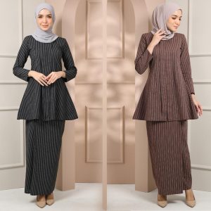 Baju Raya 2025 | KEBARUNG MELUR JALUR | KEBAYA | COTTON | Kain Lipat Batik | Plain | Muslimah Set