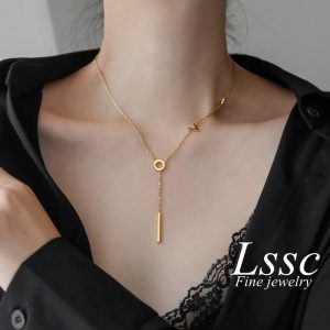 LSSC Kalung Surat untuk Wanita Keluli Tahan Karat Rantai CINTA Aksesori Pakaian Harian Tidak Mencemarkan
