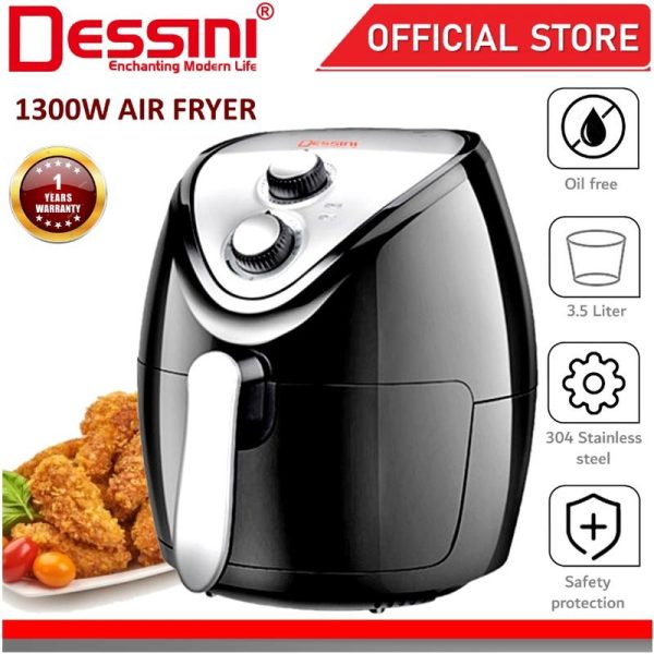 DESSINI ITALY Electric Air Fryer Timer Oven Cooker Non-Stick Fry Roast Grill Bake Machine (3.5L)