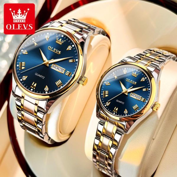 OLEVS GL55-63 Jam Tangan Pasangan Set Untuk Wanita dan Lelaki Kalis Air Keluli Tahan Karat Asli Fesyen Baharu 2025 Didatangkan dengan Kotak Mewah Rotundity Bahan logam Pejabat parti pemberian hadiah Garanti 1 tahun Watches