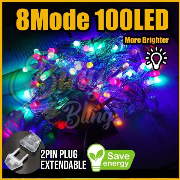 💔💏💖 【2025 Premium 100M | 50M | 20M | 10M 2Pin 8Modes 】Lampu Raya Kelip2 Colour Lampu Lip Lap Raya LED Waterproof Warna Warni Hiasan Outdoor Kelap Kelip Kelip2 Klip Klip2 Fairy String Light Deco Decoration Lighting