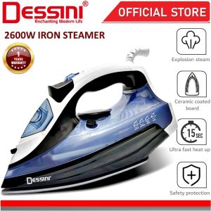 DESSINI ITALY 2600W Electric Ceramic Soleplate Garment Steam Iron Sprayer Steamer Clothes Brush / Seterika Baju