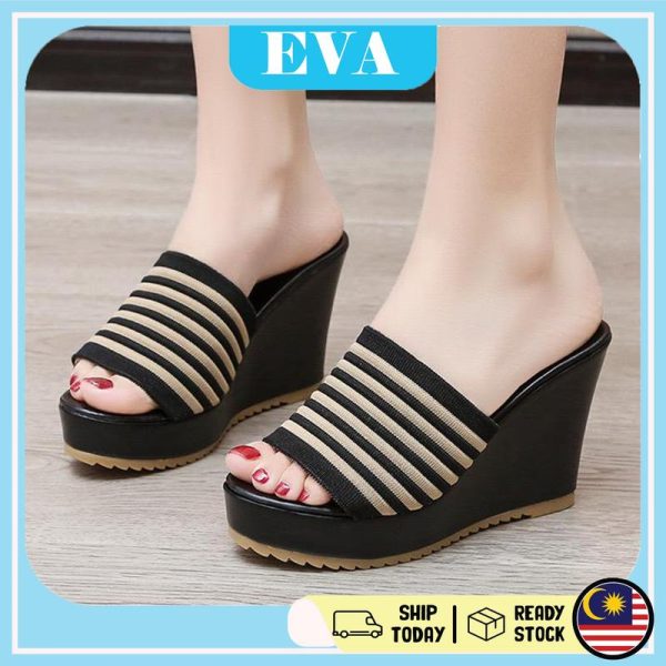 READY STOCK EVA Women Shoes Light Weight Line Design Platform Heel Wedges Kasut Perempuan Tumit Tinggi Wanita
