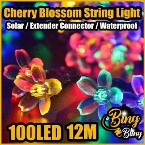 【12M-100LED | 8 Modes | Solar & Plug】2025 LED Lampu Raya Sakura Flower Bunga Waterproof Viral Outdoor Lampu Hiasan Hari Raya Cherry Blossom Lip Lap Klip Kelip2 Klip2 Warna Warni Fairy String Taman Hiasan Party Decoration Garden Lights Hari Raya Aidilfitri