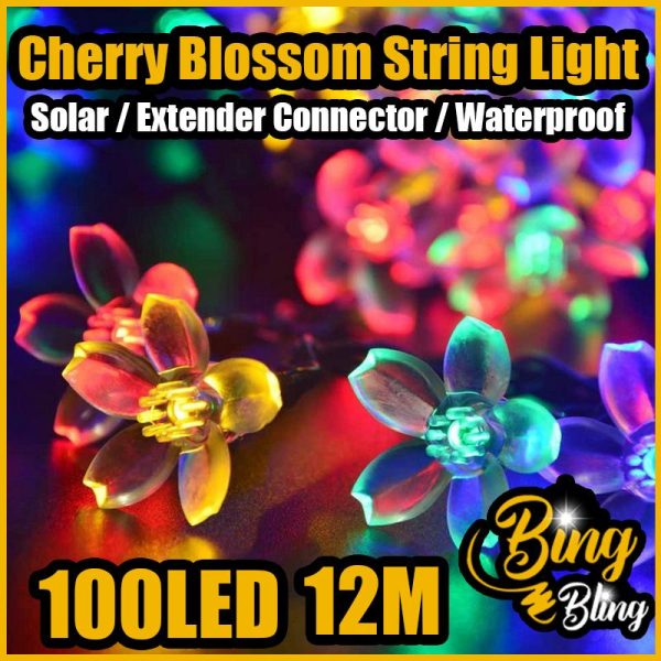 【12M-100LED | 8 Modes | Solar & Plug】2025 LED Lampu Raya Sakura Flower Bunga Waterproof Viral Outdoor Lampu Hiasan Hari Raya Cherry Blossom Lip Lap Klip Kelip2 Klip2 Warna Warni Fairy String Taman Hiasan Party Decoration Garden Lights Hari Raya Aidilfitri