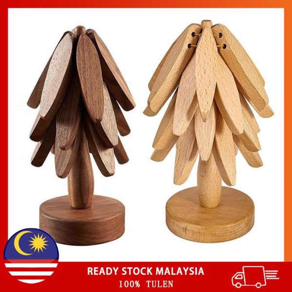 Coaster Pokok Kayu, Bentuk Pokok, Trivet Kayu untuk Hidangan Panas Dapur Kitchenware