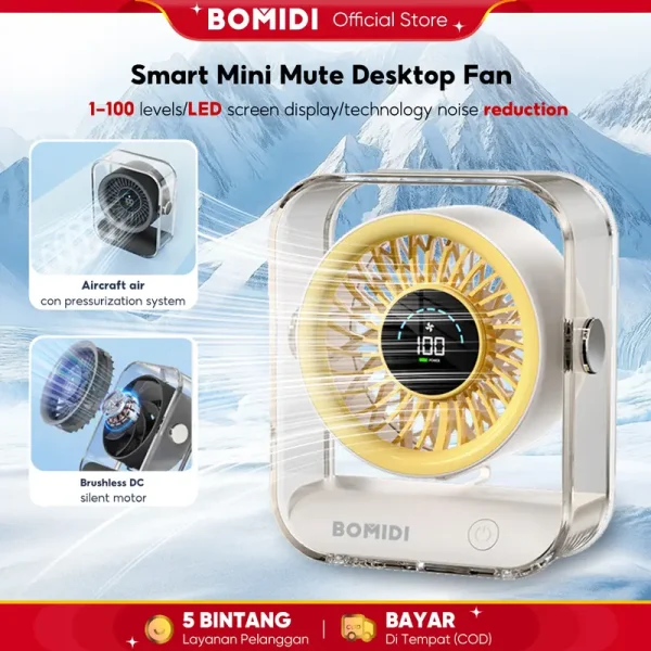 BOMIDI DF03 Speed Level Desktop Fan Rechargeable High Speed Turbo Desktop acebass portable trimo cordless fan powerful mini jet