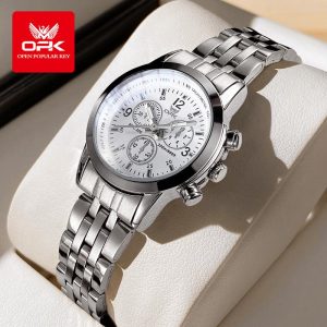 OPK Jam Tangan Wanita Asli Kalis Air Gaya Korea Tali Keluli Tahan Karat Warna Biru Hitam dan Putih Watches 60-15 Rotundity Bahan logam dalam stok Warna berbilang Ada kotak Ada alat Parti pemberian hadiah Garanti 1 tahun