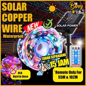 【Bing Bling】【102 | 55 | 44 | 33 | 22 | 12M + Roller】Solar Copper Wire Lampu Raya Lip Lap Waterproof Outdoor Lighting Deco Hiasan Fairy Light Kelip Kelip2 Kelap Klip
