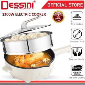 DESSINI ITALY Electric Cooker Steamboat Hot Pot Non Stick Frying Wok Pan Rice Cooker with Steamer Periuk Masak Elektrik