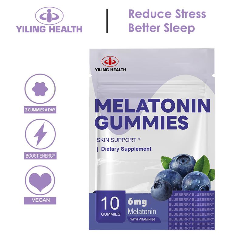 Yiling Tidur Dewasa Gummies, Perisa Beri Biru Alamiah, 10 Gummies, Gummies dengan Vitamin B6, Sesuai untuk Dewasa, Pek Percubaan