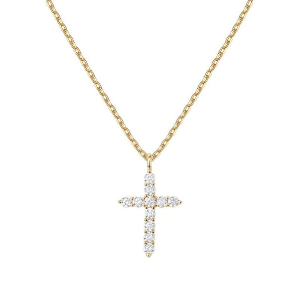 [14K+925 Perak]Kalung Peluh Musim Panas & Kekotoran Loket salib bertatahkan berlian Uniseks Hypoallergenic Kalung Cantik untuk Wanita Barang kemas yang bergaya dan serba boleh