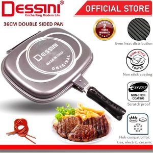 DESSINI ITALY DP-36 Granite Aluminium Non Stick Double Sided Pressure Grill Fry Pan Cookware Tool (36cm)