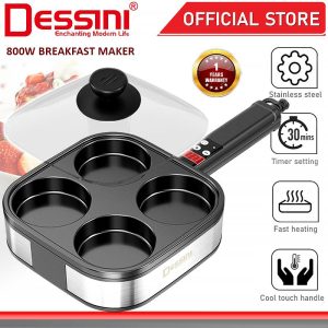 DESSINI ITALY Electric BBQ Grill Steak Frying Pan Teppanyaki Barbecue Non-Stick Pancake Breakfast Maker Baking Pot Timer