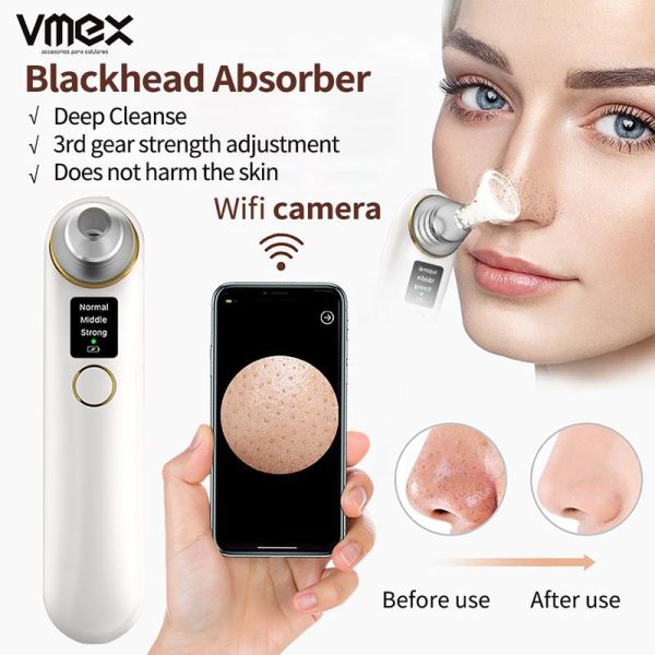 VMEX Brand[100% original authentic], HD visual electric blackhead remover, WiFi camera intuitive skin, LED display, USB charging, with 3 levels of suction 4 care heads, facial skin cleaner acne vacuum suction pore cleaning machine acne electric remover