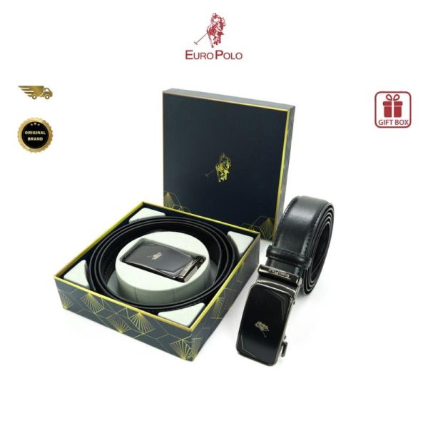 [FREE GIFT BOX] Euro Polo Exclusive Black Men's Automatic Buckle Casual Modern Belt with Gift Box Tali Pinggang Lelaki - EBL 1501 A