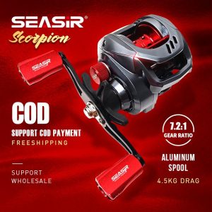 Kekili kala jengking berputar SEASIR, Kekili Baitcasting 7.2: 1, nisbah gear 18 + 1BB, galas seret 4.5 KG, kekili aluminium, kekili memancing berputar