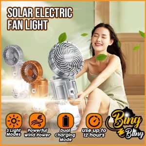 【Bing Bling】Solar Powered Electric Fan Lamp Camping Lamp Outdoor Portable LED light Camping Hiking Equipment Rechargable