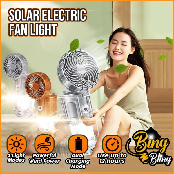 【Bing Bling】Solar Powered Electric Fan Lamp Camping Lamp Outdoor Portable LED light Camping Hiking Equipment Rechargable