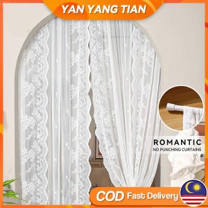 Tirai Tingkap Renda, YANYANGTIAN, Privasi dan Tirai Pintu, Boleh Dicuci, Tirai Jacquard, Hiasan Rumah, Batang Langsir Boleh Tarik