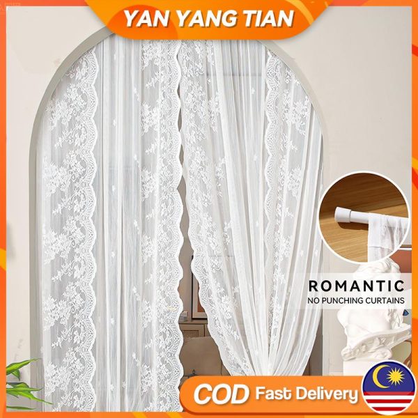 Tirai Tingkap Renda, YANYANGTIAN, Privasi dan Tirai Pintu, Boleh Dicuci, Tirai Jacquard, Hiasan Rumah, Batang Langsir Boleh Tarik