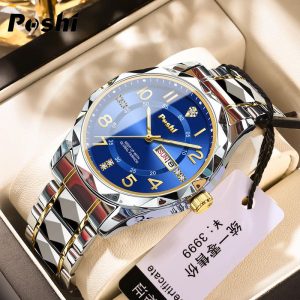 Jam Tangan Kuarza Klasik, untuk Lelaki, POSHI, Kalis Air, Berkilau, Semua Keluli, Gaya Kasual, Penghantaran Percuma Watches