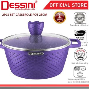 DESSINI ITALY GGF-28 Granite Die Cast Aluminium Non Stick Casserole Pot Bowl Deep Fry Pan Cookware Tool PERIUK (28cm)