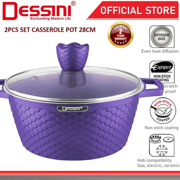 DESSINI ITALY GGF-28 Granite Die Cast Aluminium Non Stick Casserole Pot Bowl Deep Fry Pan Cookware Tool PERIUK (28cm)