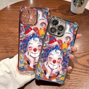 Sarung Telefon, Reka Bentuk Penyaduran Gadis Bahagia, Serasi dengan iPhone 11, 16, 15, 14, 13, 12, Pro, Xs Max, XR, X, 7, 8 Plus, Sarung Jelas HD, Sarung TPU Lembut, Kalis Kejutan, Sarung Telefon Bimbit, Penutup Belakang Pelindung