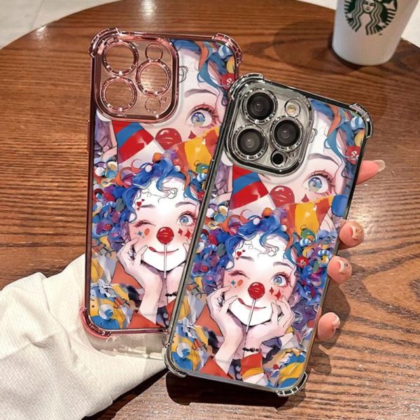 Sarung Telefon, Reka Bentuk Penyaduran Gadis Bahagia, Serasi dengan iPhone 11, 16, 15, 14, 13, 12, Pro, Xs Max, XR, X, 7, 8 Plus, Sarung Jelas HD, Sarung TPU Lembut, Kalis Kejutan, Sarung Telefon Bimbit, Penutup Belakang Pelindung