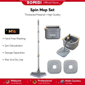 [NEW] BOMIDI Spin Mop murah Elektrik Set Bucket Automatic Magic Rotating Mop spinner steam Mops Hand Wash Free Self-Cleaning Water Save serat beige mircofiber water-absorbing Mop viral dengan baldi otomatis effortlessly stainless steel adjustable