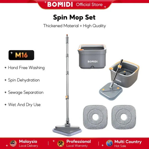 [NEW] BOMIDI Spin Mop murah Elektrik Set Bucket Automatic Magic Rotating Mop spinner steam Mops Hand Wash Free Self-Cleaning Water Save serat beige mircofiber water-absorbing Mop viral dengan baldi otomatis effortlessly stainless steel adjustable