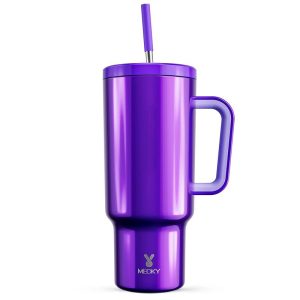 Tumbler 40 oz, dengan Pemegang dan Penutup Straw, Bertebat Vakum, Cawan Kopi Perjalanan, Keluli Tahan Karat, Sesuai untuk Minuman, Kalis Bocor, Mesra Pemegang Cawan, Ciri Khas