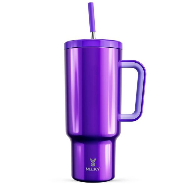 Tumbler 40 oz, dengan Pemegang dan Penutup Straw, Bertebat Vakum, Cawan Kopi Perjalanan, Keluli Tahan Karat, Sesuai untuk Minuman, Kalis Bocor, Mesra Pemegang Cawan, Ciri Khas