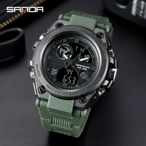 Jam Tangan Analog-Digital, SANDA, Gaya 739 Klasik, Untuk Lelaki, Kalis Air, Sesuai untuk Sukan, Jam Tangan Lelaki