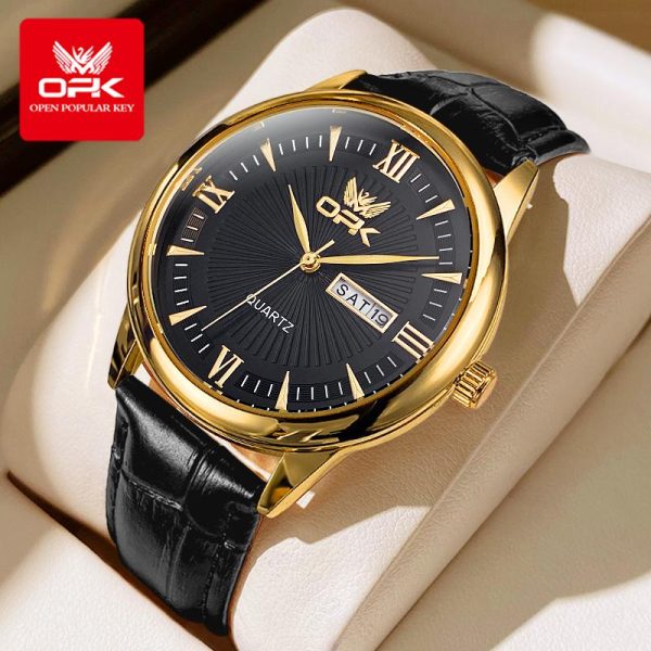 OPK Jam Tangan Lelaki Original Asli Kalis Air Tali Kulit Emas Putih Biru Kalis Air 2024 Didatangkan dengan Kotak Kotak Mewah with Box G6014 Watches Rotundity Material logam+kulit dalam stok Warna berbilang Pejabat parti pemberian hadiah Garanti 1 tahun