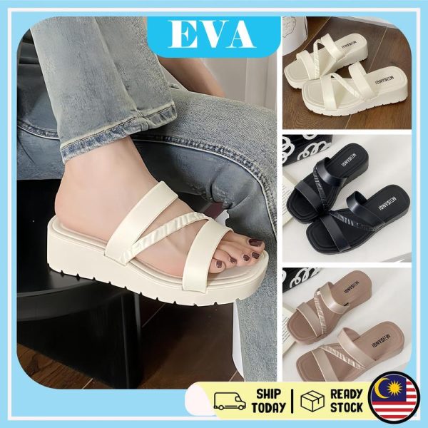 READY STOCK EVA Thick Shoes Sandals Women Sandal Kasut Wanita Casual Wedges Flips Perempuan Selipar Slipper Kasual