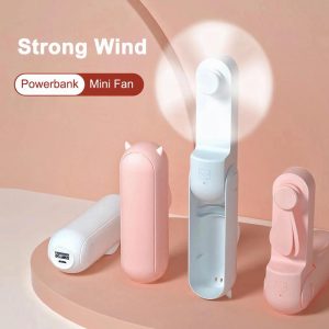 Pocket Fan Mini Electric Fan Portable Handheld Table Fan 2000mah Power Bank USB Rechargeable Foldable Emergency Powerbank Electronic Mobile