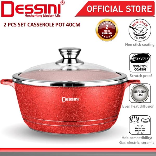 DESSINI ITALY Granite Die Cast Aluminium Non Stick Casserole Pot Bowl Deep Fry Pan Cookware Tool (40cm)