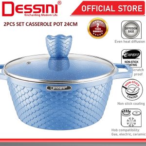 DESSINI ITALY GGF-24 Granite Die Cast Aluminium Non Stick Casserole Pot Bowl Deep Fry Pan Cookware Tool PERIUK (24cm)