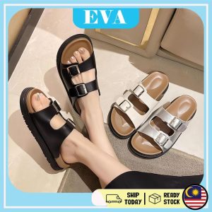 READY STOCK EVA Sandal Woman Kasut Wanita Perempuan Shoes Simple Two Stripe Casual Slide Slip on Sandals Fashion
