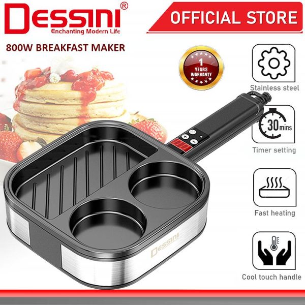 DESSINI ITALY Electric BBQ Grill Steak Frying Pan Teppanyaki Barbecue Non-Stick Pancake Breakfast Maker Baking Pot Timer