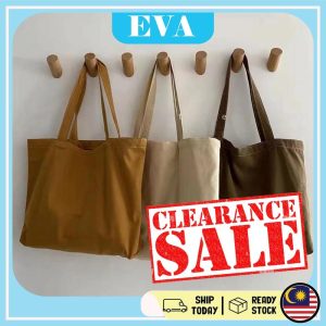 READY STOCK EVA Bag Women new popular canvas bag Korean Version one shoulder handbag student class Tote Brown Pocket Totebag Wanita